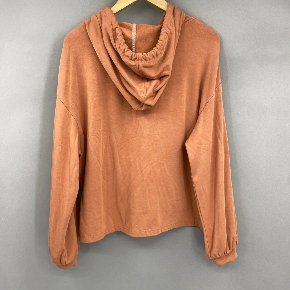 Paper Crane Hoodie Womens Large Terracotta Balloon Sleeve Pullover Ribbed Knit - Picture 7 of 13